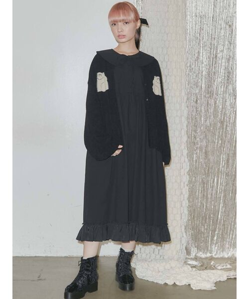 merry jenny（メリージェニー）の「cat&cat カーディガン（カーディガン/ボレロ・レディース・ブラック/オフホワイト・FREE）」の6枚目の写真