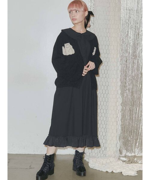 merry jenny（メリージェニー）の「cat&cat カーディガン（カーディガン/ボレロ・レディース・ブラック/オフホワイト・FREE）」の7枚目の写真