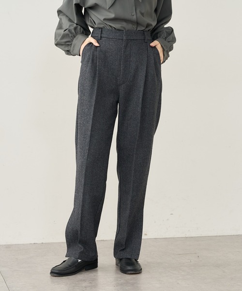 PUAL CE CIN（ピュアルセシン）の「【Du noir】ヘリンボーンサイドスリットパンツ（スラックス・レディース・グレー系その他/ブラウン系その他・FREE）」の2枚目の写真