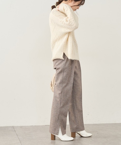 PUAL CE CIN（ピュアルセシン）の「【Du noir】ヘリンボーンサイドスリットパンツ（スラックス・レディース・グレー系その他/ブラウン系その他・FREE）」の3枚目の写真