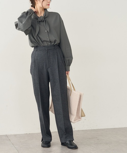 PUAL CE CIN（ピュアルセシン）の「【Du noir】ヘリンボーンサイドスリットパンツ（スラックス・レディース・グレー系その他/ブラウン系その他・FREE）」の15枚目の写真