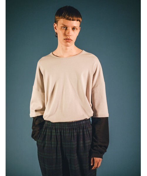 MR.GENTLEMAN(ミスタージェントルマン)の「【MISTERGENTLEMAN × GELATO PIQUE HOMME】LAYERED THERMAL SLEEVE TEE(Tシャツ/カットソー・メンズ・ブラック/グレー・MEDIUM/LARGE)」の1枚目の写真