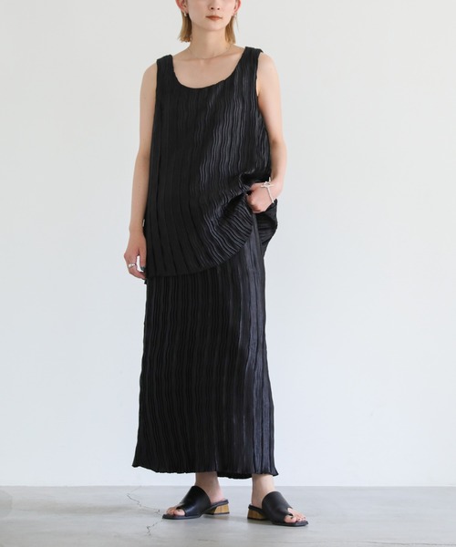 select MOCA（セレクトモカ）の「ノースリーブクリンクルセットアップ（セットアップ・レディース・ブラック/ブルー/グレイッシュベージュ・FREE）」の12枚目の写真