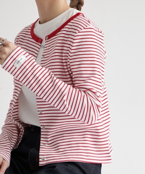 VANNIE U(ヴァニーユー)の「リングスナップボーダーTシャツ/2WAY着用可能(Tシャツ/カットソー・レディース・ブラック/レッド/イエロー/グリーン・FREE)」の1枚目の写真