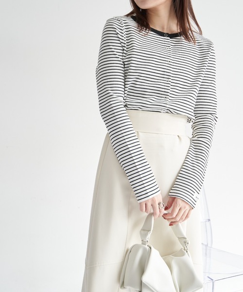 VANNIE U(ヴァニーユー)の「リングスナップボーダーTシャツ/2WAY着用可能(Tシャツ/カットソー・レディース・ブラック/レッド/イエロー/グリーン・FREE)」の19枚目の写真
