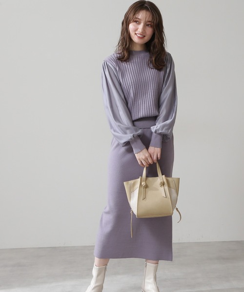 N.（N. Natural Beauty Basic）（エヌエヌナチュラルビューティーベーシック）の「◆ドッキングニットセットアップ（ワンピース・レディース・イエロー/ベージュ/グレー・MEDIUM）」の2枚目の写真