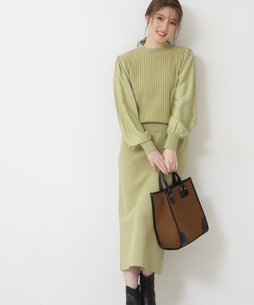 N.（N. Natural Beauty Basic）（エヌエヌナチュラルビューティーベーシック）の「◆ドッキングニットセットアップ（ワンピース・レディース・イエロー/ベージュ/グレー・MEDIUM）」の3枚目の写真