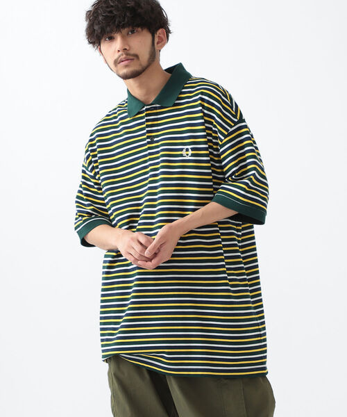 FRED PERRY(フレッドペリー)の「FRED PERRY × BEAMS / 別注 Over Size Border Polo Shirts(ポロシャツ・メンズ・ネイビー/グリーン・MEDIUM/X-LARGE/LARGE/SMALL)」の15枚目の写真