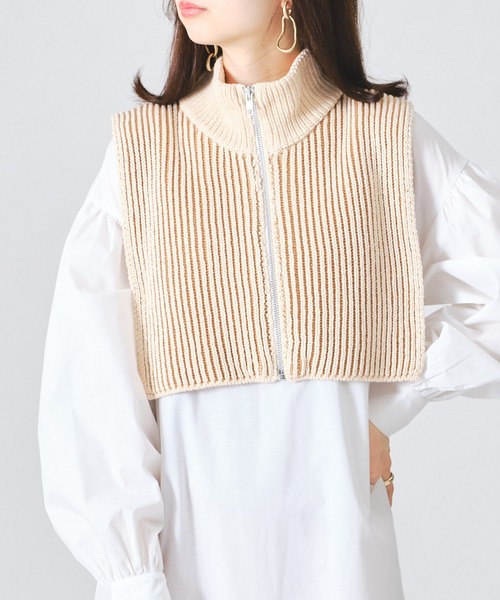 acro（アクロ）の「ジップ付き配色ニットベスト/AC1313（ベスト・レディース・ベージュ/ネイビー/オレンジ・ﾌﾘ-）」の2枚目の写真