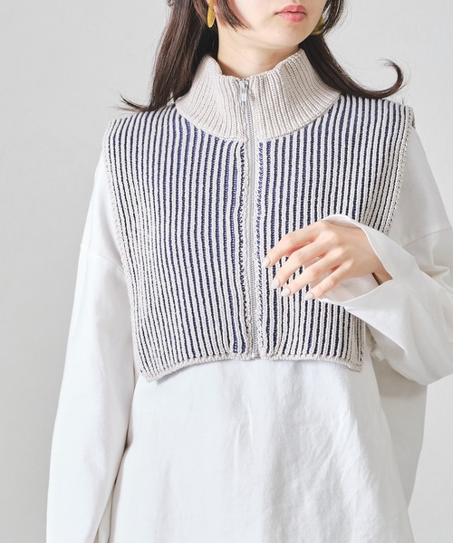 acro（アクロ）の「ジップ付き配色ニットベスト/AC1313（ベスト・レディース・ベージュ/ネイビー/オレンジ・ﾌﾘ-）」の3枚目の写真