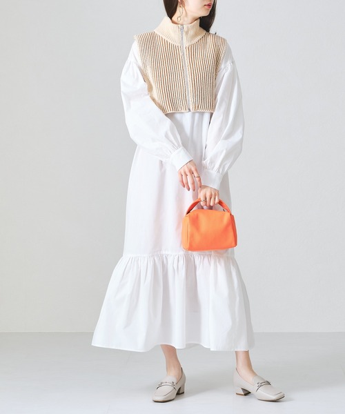 acro（アクロ）の「ジップ付き配色ニットベスト/AC1313（ベスト・レディース・ベージュ/ネイビー/オレンジ・ﾌﾘ-）」の7枚目の写真