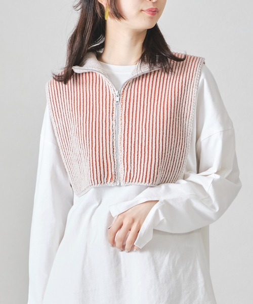 acro（アクロ）の「ジップ付き配色ニットベスト/AC1313（ベスト・レディース・ベージュ/ネイビー/オレンジ・ﾌﾘ-）」の9枚目の写真