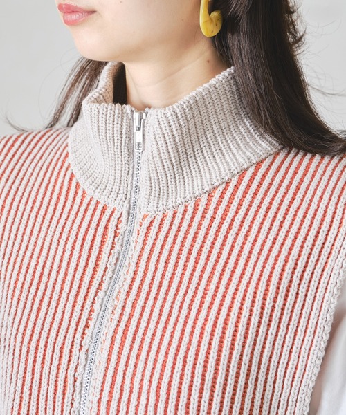 acro（アクロ）の「ジップ付き配色ニットベスト/AC1313（ベスト・レディース・ベージュ/ネイビー/オレンジ・ﾌﾘ-）」の10枚目の写真
