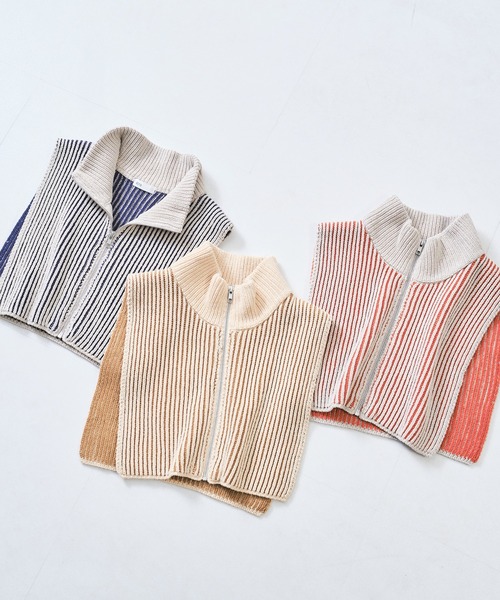 acro（アクロ）の「ジップ付き配色ニットベスト/AC1313（ベスト・レディース・ベージュ/ネイビー/オレンジ・ﾌﾘ-）」の13枚目の写真