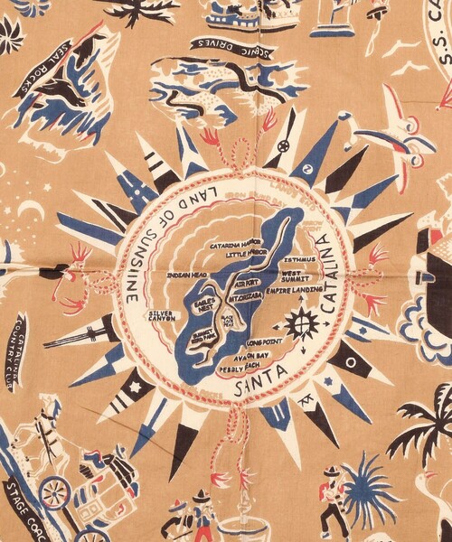 FREAK'S STORE(フリークスストア)の「Bindu/ビンドゥー Catalina Map Scarf/カタリナマップスカーフ(バンダナ/スカーフ・レディース・ブラック/ベージュ・ONE SIZE)」の3枚目の写真