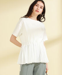 Ray BEAMS | Ray BEAMS / プリーツ キリカエ ドロスト Tシャツ(Tシャツ/カットソー)
