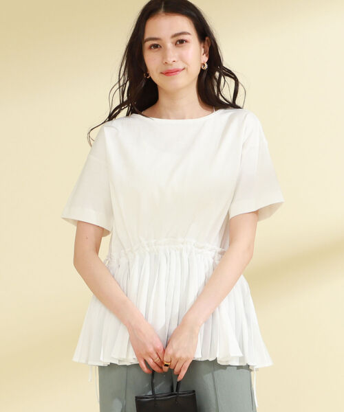「EFFE BEAMS」 半袖カットソー ONE SIZE ホワイト レディース Ray BEAMS（レイビームス）の「Ray BEAMS / プリーツ キリカエ