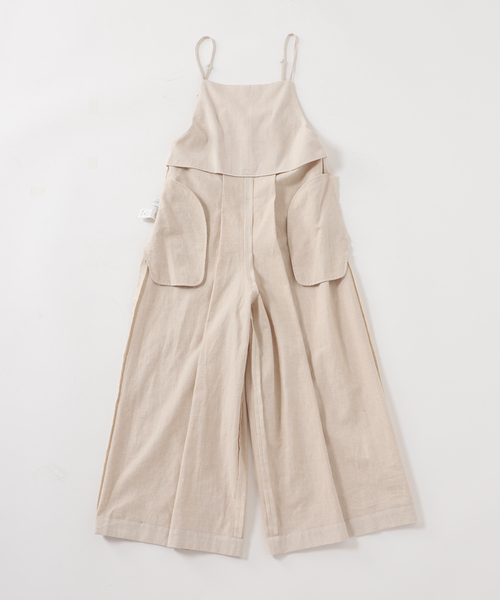 B.C STOCK（ベーセーストック）の「コットンリネン ボックスプリーツフレアサロペット（サロペット/オーバーオール・レディース・アイボリー/グリーン/ベージュ・FREE）」の16枚目の写真