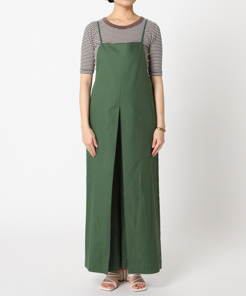 B.C STOCK（ベーセーストック）の「コットンリネン ボックスプリーツフレアサロペット（サロペット/オーバーオール・レディース・アイボリー/グリーン/ベージュ・FREE）」の10枚目の写真