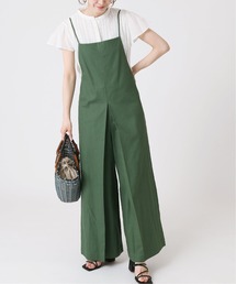 B.C STOCK | コットンリネン ボックスプリーツフレアサロペット◆(サロペット/オーバーオール)
