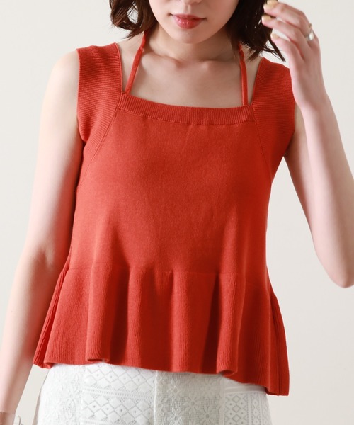 Cheek(チーク)の「ホルターネックニットプルオーバー(ニット/セーター・レディース・ネイビー/レッド/アイボリー・MEDIUM)」の3枚目の写真