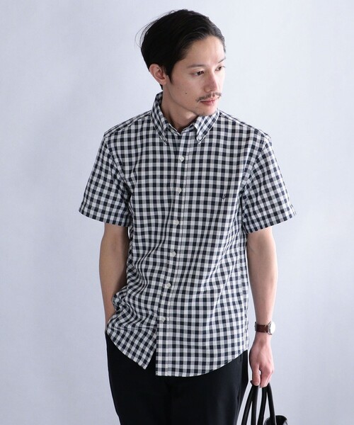 SHIPS(シップス)の「*SHIPS: 防シワ・吸水速乾 ギンガムチェック ボタンダウン 半袖 パナマ シャツ(シャツ/ブラウス・メンズ・ベージュ/ネイビー/ブルー・SMALL/MEDIUM/LARGE/X-LARGE)」の3枚目の写真