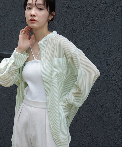 frames RAY CASSIN（フレームスレイカズン）の「シアーストライプバンドカラーシャツ（シャツ/ブラウス・レディース・ピンク/ブルー/グリーン・FREE）」の16枚目の写真