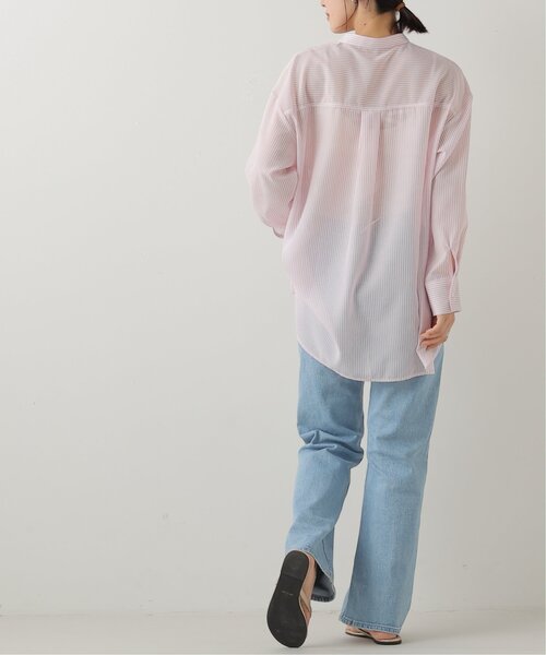 frames RAY CASSIN（フレームスレイカズン）の「シアーストライプバンドカラーシャツ（シャツ/ブラウス・レディース・ピンク/ブルー/グリーン・FREE）」の10枚目の写真