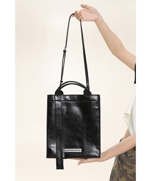 MASONPRINCE（メイソンプリンス）の「2way Puレザーショルダーバッグ BB2007【MASONPRINCE】（ショルダーバッグ・メンズ・ブラック・FREE）」の4枚目の写真