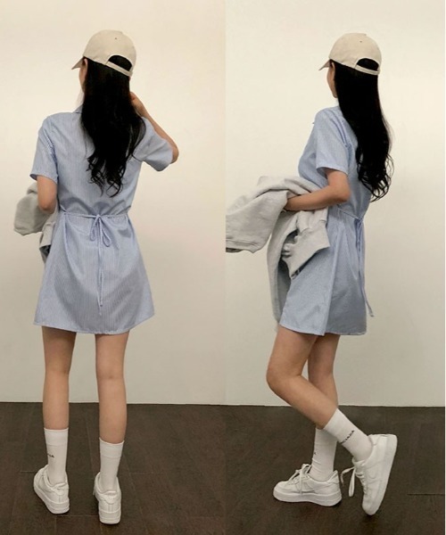 SONA（ソナ）の「[BELLIDE MADE] ストライプショートスリーブシャツドレス（ワンピース・レディース・ネイビー/ブルー・FREE）」の10枚目の写真