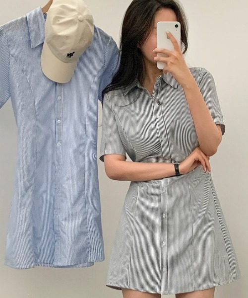 SONA（ソナ）の「[BELLIDE MADE] ストライプショートスリーブシャツドレス（ワンピース・レディース・ネイビー/ブルー・FREE）」の14枚目の写真