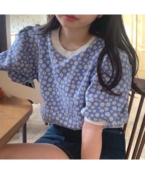 ARCHIVER(アーカイバ)の「【Bl】【LAnGe】フラワーパフスリーブトップス(Tシャツ/カットソー・レディース・ブラック/パープル/ブルー・FREE)」の1枚目の写真