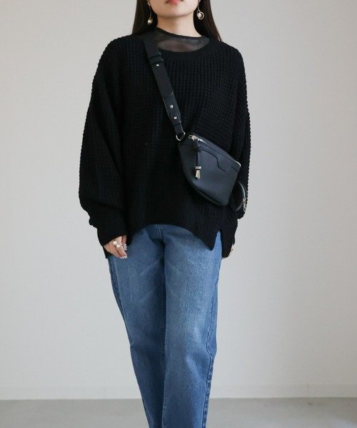 sakishimatokyo（サキシマトーキョー）の「ぽこぽこワッフル透かしニット（ニット/セーター・レディース・パープル/オフホワイト/グレイッシュベージュ/ブラック/イエロー系その他・FREE）」の12枚目の写真