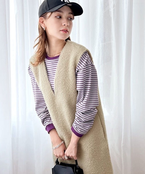 classicalelf（クラシカルエルフ）の「くるくる起毛がキュート。フェイクリングウールVネックジャンパースカート（ワンピース・レディース・ブラック/モカ/グレイッシュベージュ・SMALL/MEDIUM/LARGE/X-LARGE）」の11枚目の写真