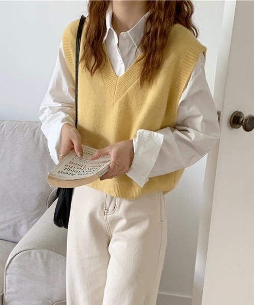 Vipoa（ヴィポア）の「Vネックベーシックベスト（ベスト・レディース・グレー/ブルー/イエロー/アイボリー/ブラック/ホワイト・FREE）」の9枚目の写真