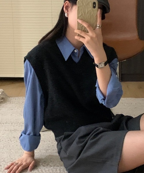 Vipoa（ヴィポア）の「Vネックベーシックベスト（ベスト・レディース・グレー/ブルー/イエロー/アイボリー/ブラック/ホワイト・FREE）」の21枚目の写真