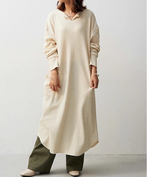 キーネックワッフルワンピース（ワンピース）｜No one knows（ノーワン