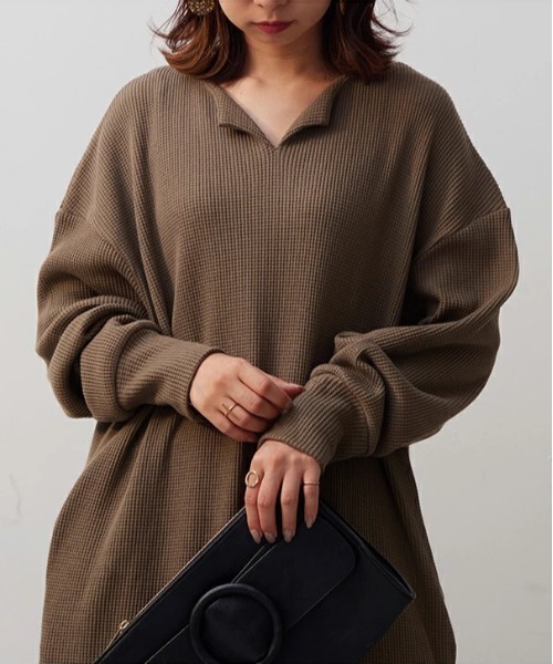 キーネックワッフルワンピース（ワンピース）｜No one knows（ノーワン