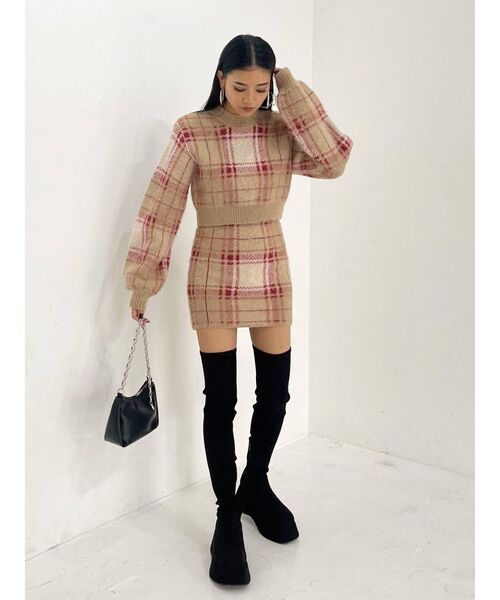 EMODA(エモダ)の「チェックパフスリーブニット(ニット/セーター・レディース・ブラック/ベージュ/グリーン・FREE)」の16枚目の写真