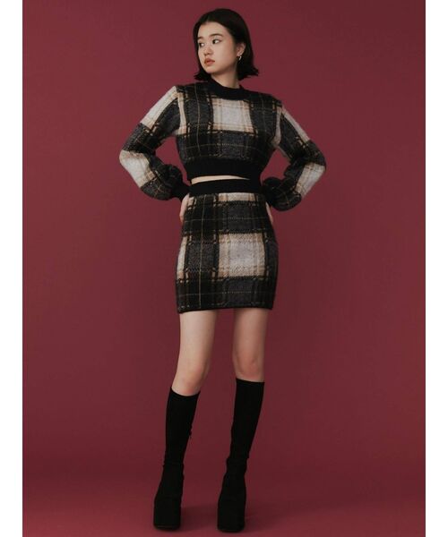 EMODA(エモダ)の「チェックパフスリーブニット(ニット/セーター・レディース・ブラック/ベージュ/グリーン・FREE)」の14枚目の写真