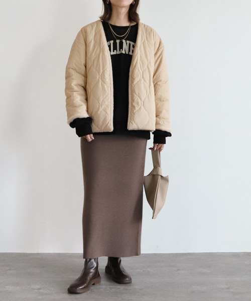 reca（レカ）の「リバーシブルノーカラーファーショートコート（ノーカラーコート・レディース・ベージュ・FREE）」の9枚目の写真