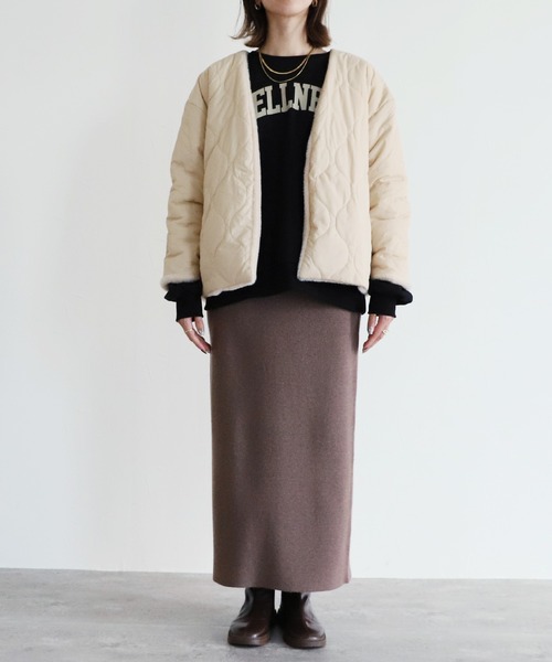 reca（レカ）の「リバーシブルノーカラーファーショートコート（ノーカラーコート・レディース・ベージュ・FREE）」の18枚目の写真