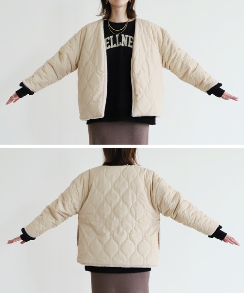 reca（レカ）の「リバーシブルノーカラーファーショートコート（ノーカラーコート・レディース・ベージュ・FREE）」の21枚目の写真