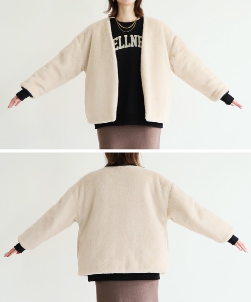 reca（レカ）の「リバーシブルノーカラーファーショートコート（ノーカラーコート・レディース・ベージュ・FREE）」の17枚目の写真