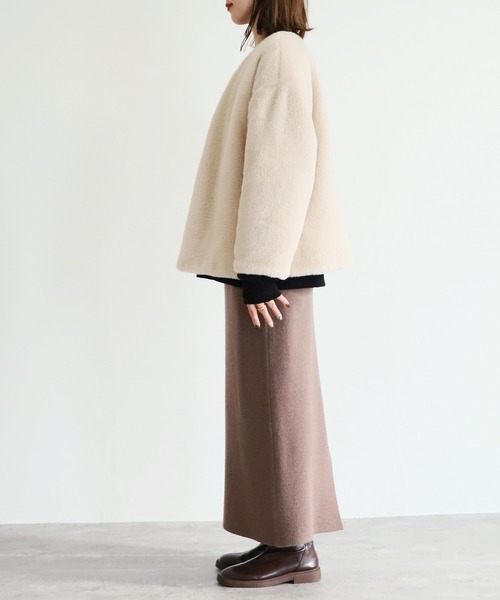 reca（レカ）の「リバーシブルノーカラーファーショートコート（ノーカラーコート・レディース・ベージュ・FREE）」の15枚目の写真