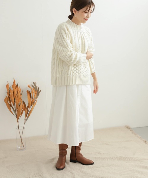 URBAN RESEARCH DOORS（アーバンリサーチドアーズ）の「ケーブルクルーネックニット（ニット/セーター・レディース・オフホワイト/ネイビー・MEDIUM）」の10枚目の写真