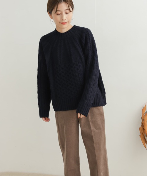 URBAN RESEARCH DOORS（アーバンリサーチドアーズ）の「ケーブルクルーネックニット（ニット/セーター・レディース・オフホワイト/ネイビー・MEDIUM）」の14枚目の写真