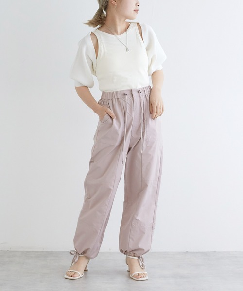 w closet（ダブルクローゼット）の「裾リボンカーゴパンツ（カーゴパンツ・レディース・ピンク/カーキ/ブラック/オフホワイト・FREE）」の7枚目の写真