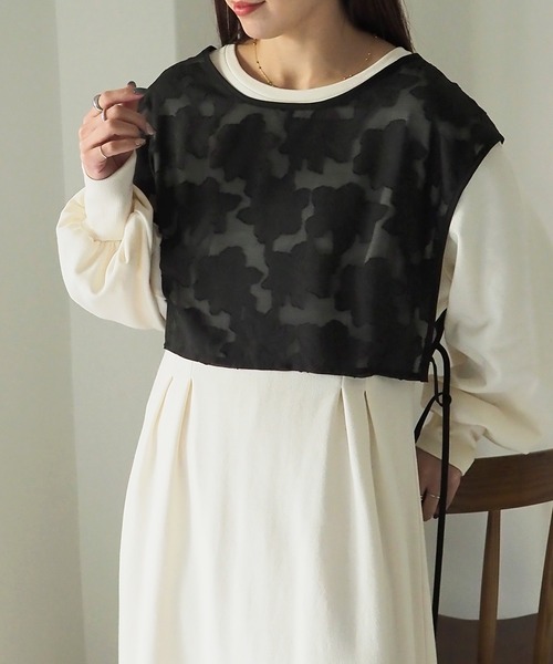 Riberry（リベリー）の「花柄ジャガード前後2WAYビスチェ（ベスト・レディース・ブラック/オフホワイト/キナリ・MEDIUM）」の13枚目の写真