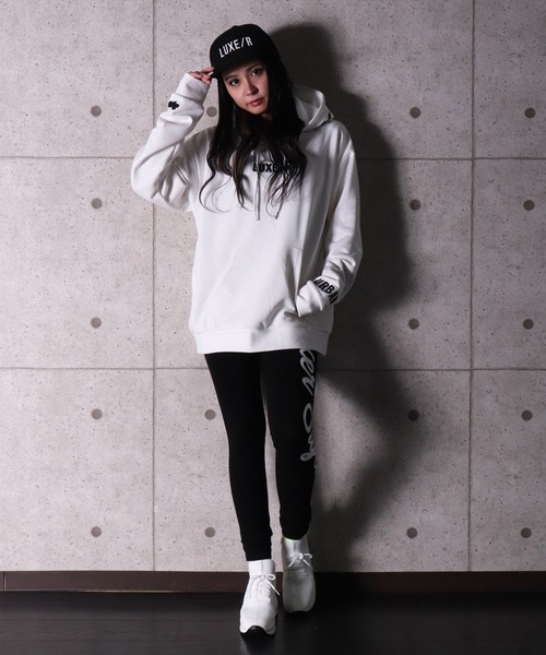 RM)【LUXE/R】ストレッチ 蛍光 筆記体 ロゴ プリント レギンス